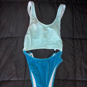 PINK small velvet blue one piece swimsuit